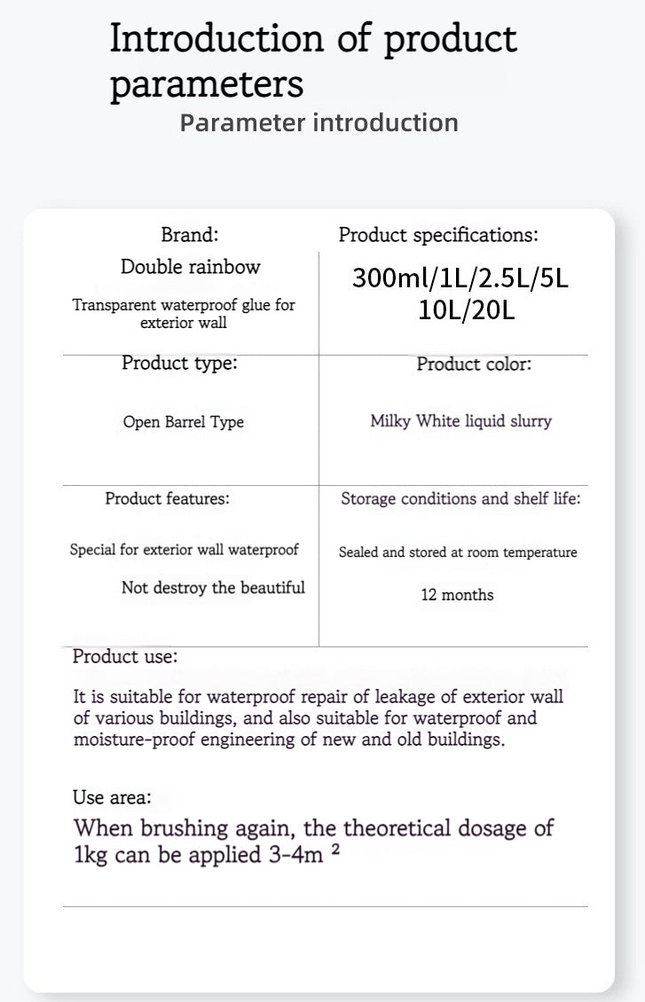 Waterproofing transparent adhesive for external walls Film-forming coating without changing the color of the original decorative layer