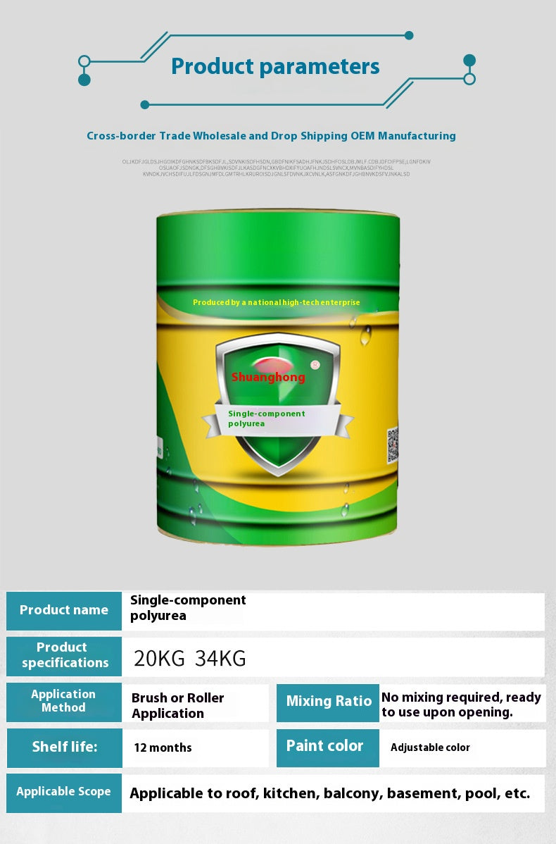 Single-Component Polyurea Waterproof Coating | High-Performance Waterproofing | Weather & Wear Resistant | Suitable for Roofs, Basements, Bridges, etc.