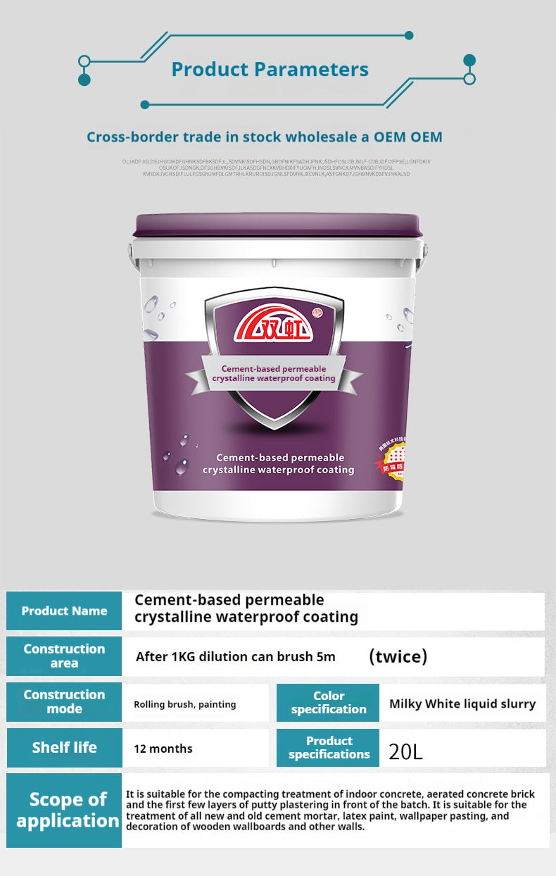 Cementitious Capillary Crystalline Waterproofing Coating | High-Performance Waterproofing | Self-Healing | Suitable for Basements, Tunnels, Swimming Pools, etc.