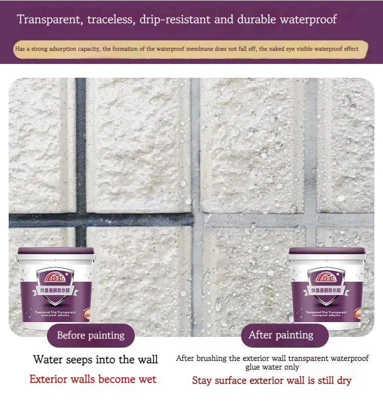 Waterproofing transparent adhesive for external walls Film-forming coating without changing the color of the original decorative layer