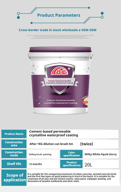 Cementitious Capillary Crystalline Waterproofing Coating | High-Performance Waterproofing | Self-Healing | Suitable for Basements, Tunnels, Swimming Pools, etc.